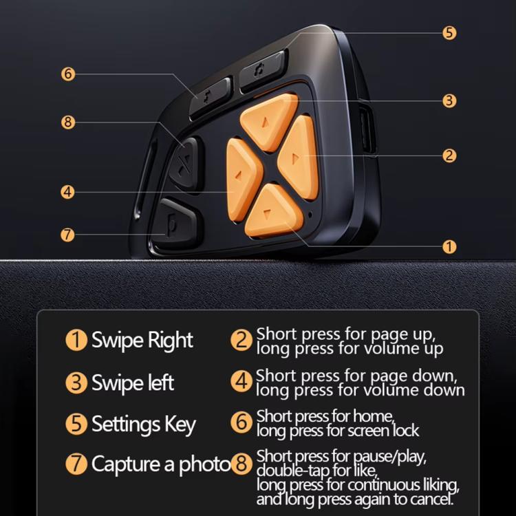 Telecomando wireless Bluetooth per smartphone, otturatore della fotocamera, girapagine per ebook, video brevi di TikTok, Mi piace