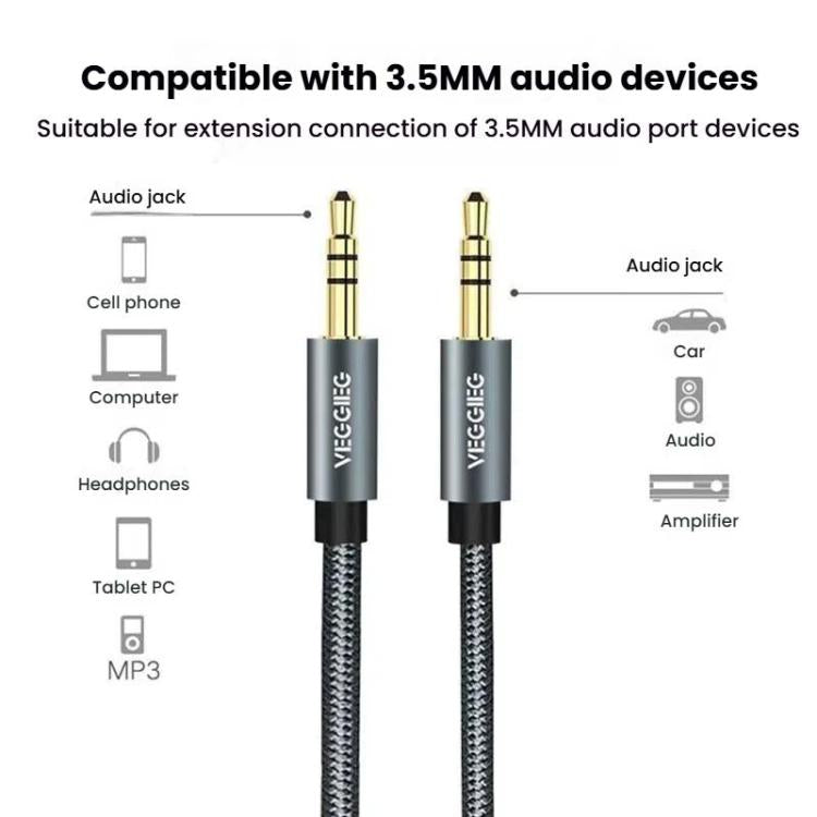 Cavo audio ausiliario VegGieg da 3,5 mm maschio-maschio per auto, compatibile con telefono, computer, stereo, amplificatore e auricolari., 1m, 2m, 3m, 5m
