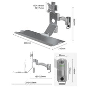 Monitor Bracket Industrial Equipment Cabinet Wall Mount All-In-One Stand Mouse Keyboard Bracket, WKS-1 21x60cm Tray Silver, WKS-1 21x60cm Tray Black, WKS-2 21x60cm Tray Silver, WKS-2 21x60cm Tray Black