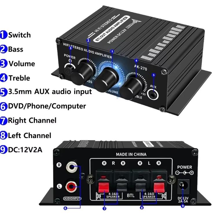 Mini amplificatore per autoradio e impianto stereo domestico, AK270, AK270 With DC Line