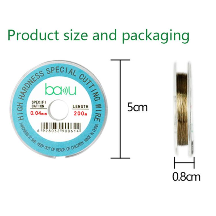 Filo di acciaio al carbonio da 200 m/329 piedi per il taglio di separatori di schermo per la riparazione di schermi LCD di smartphone e tablet., BAKU 0.03mm, BAKU 0.04mm, BAKU 0.05mm, BAKU 0.06mm, BAKU 0.08mm