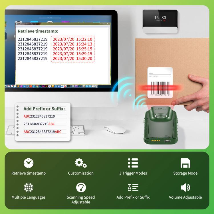 Cell Phone Back Clip Portable 1D Code Wireless Bluetooth Scanner, E740