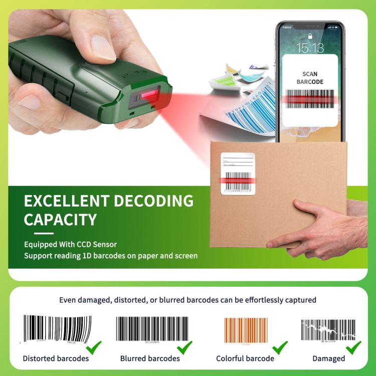 Cell Phone Back Clip Portable 1D Code Wireless Bluetooth Scanner, E740