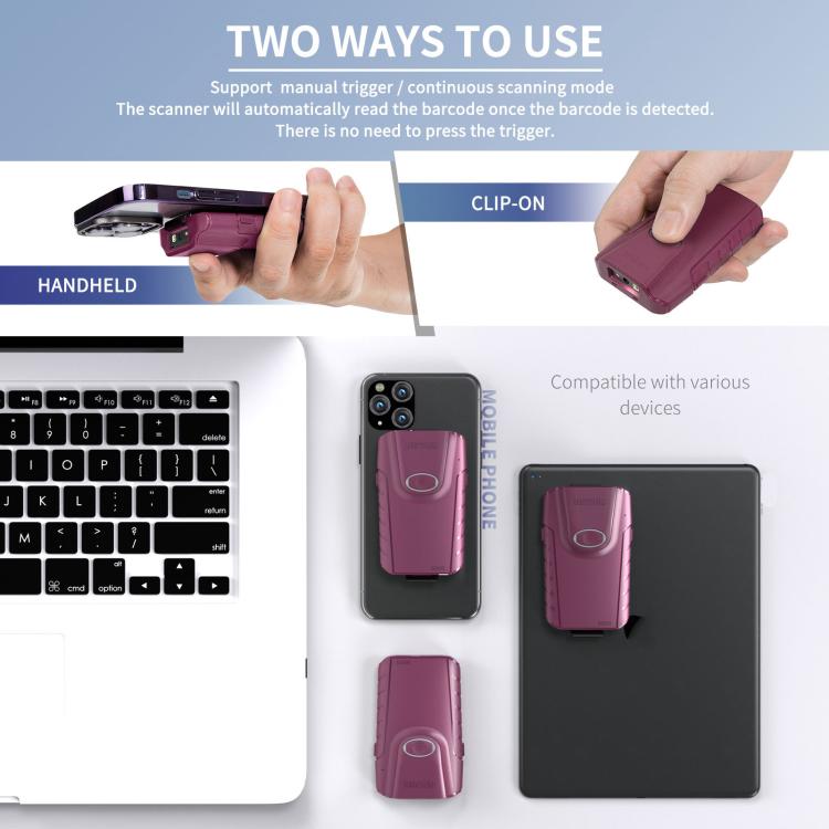 Cell Phone Back Clip Portable 1/2 Code Wireless Bluetooth Scanner, E900, E950