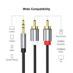 QGeeM 2RCA to 3.5mm Jack Audio Cable Gold-Plated Stereo Aux Cord for Home Theater, DVD Player,Hi-Fi Systems, 0.5m, 1m, 1.5m, 2m, 3m, 5m