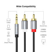 QGeeM 2RCA to 3.5mm Jack Audio Cable Gold-Plated Stereo Aux Cord for Home Theater, DVD Player,Hi-Fi Systems, 0.5m, 1m, 1.5m, 2m, 3m, 5m