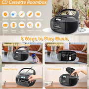 X2A Lettore di cassette portatile stereo Bluetooth AM/FM/MP3 Lettore CD Registratore di cassette, US Plug, EU Plug, UK Plug, AU Plug