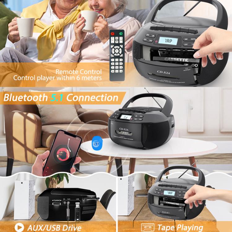 Lettore cassette portatile stereo Bluetooth AM/FM/MP3