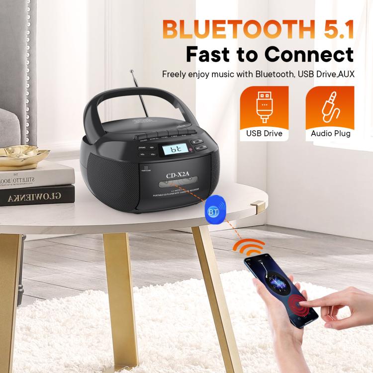 Lettore cassette portatile stereo Bluetooth AM/FM/MP3