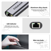 LAN Converter Gigabit Ethernet Adapter for Laptop, PC, Smartphone, Plug & Play Cable Length 15cm, QGeeM  USB-C/Type-C To RJ45, QGeeM  USB-A To RJ45
