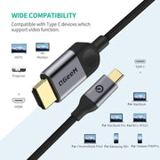 QGeeM USB-C/Type-C To HDMI Cable 4K 30Hz For Screen Mirroring & Extended Display, 1.2m, 1.8m, 3m