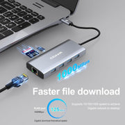 QGeeM 9 In 1 USB-C/Type-C Docking Station Hub RJ45+4K 30Hz HDMI+PD 85W+USB2.0/USB3.0+SD/TF, RJ45 Version