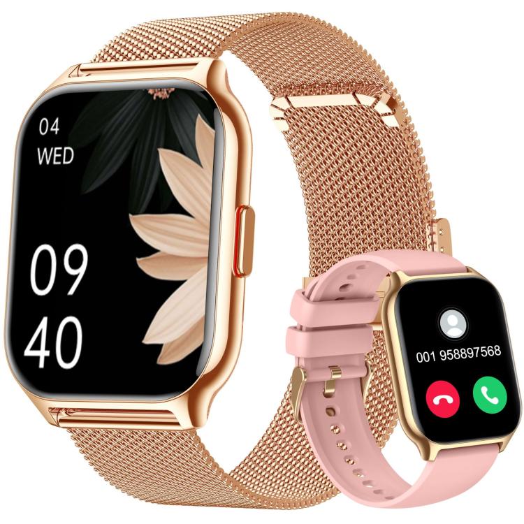 Monitoraggio della salute: ossigenazione del sangue, sonno e frequenza cardiaca. Smartwatch sportivo quadrato con doppio cinturino., Gold Steel+Silicone Pink, Black Steel+Silicone Black