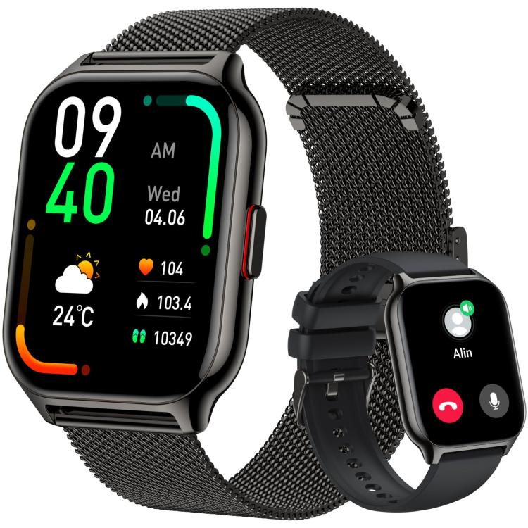 Monitoraggio della salute: ossigenazione del sangue, sonno e frequenza cardiaca. Smartwatch sportivo quadrato con doppio cinturino., Gold Steel+Silicone Pink, Black Steel+Silicone Black