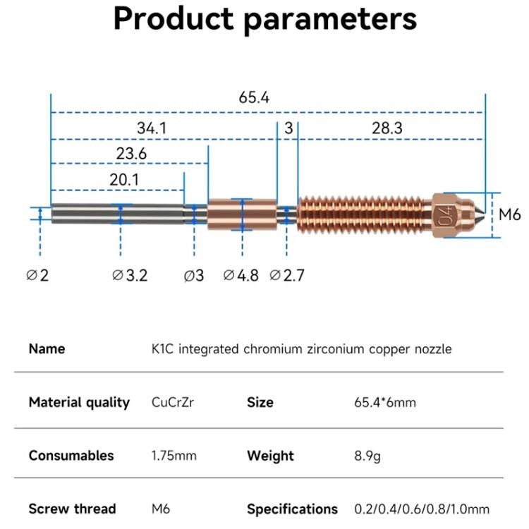 Ugello in rame per stampanti 3D Creality Ender-3 V3 K1C K1 Max