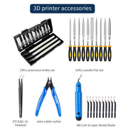 Kit di strumenti per stampante 3D: strumenti per la pulizia del modello, coltello da intaglio, lima, rifilatrice per bordi e accessori per la lucidatura., 36 In 1