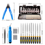 Kit di strumenti per stampante 3D: strumenti per la pulizia del modello, coltello da intaglio, lima, rifilatrice per bordi e accessori per la lucidatura., 36 In 1