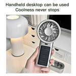 Ventilatore portatile e da tavolo ad energia solare con 5 velocità Turbo, 12 pale e ricarica rapida tramite USB Type-C.