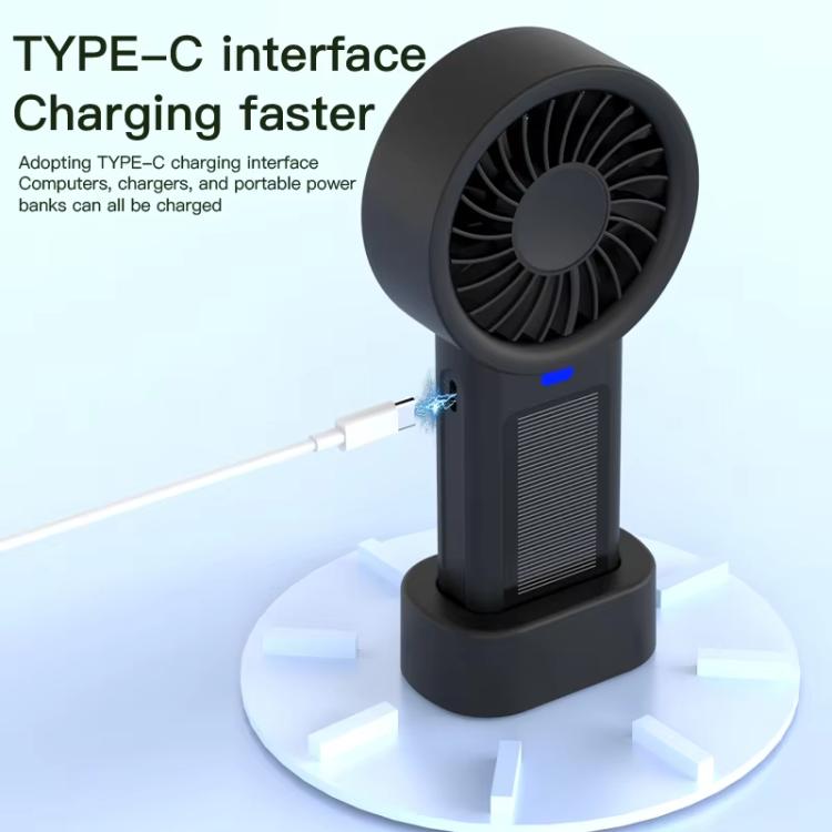 Ventilatore portatile e da tavolo ad energia solare con 5 velocità Turbo, 12 pale e ricarica rapida tramite USB Type-C.