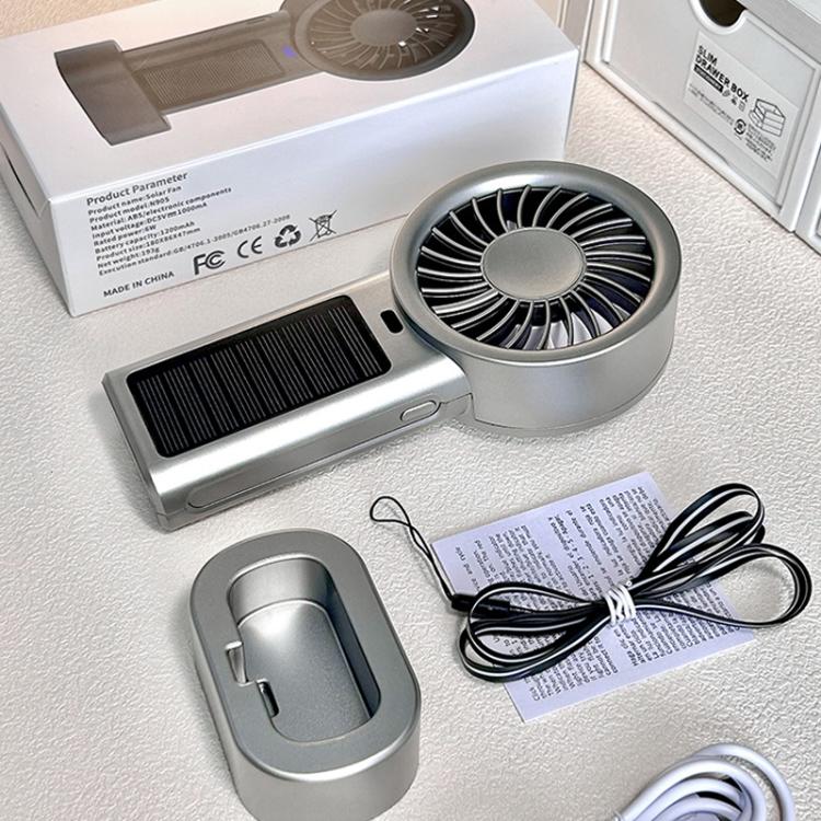 Ventilatore portatile e da tavolo ad energia solare con 5 velocità Turbo, 12 pale e ricarica rapida tramite USB Type-C.