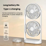Ventilatore da scrivania a doppia testa, oscillante regolabile a 360 gradi, circolatore d'aria portatile a 3 velocità., 4000 mAh battery, Without Battery