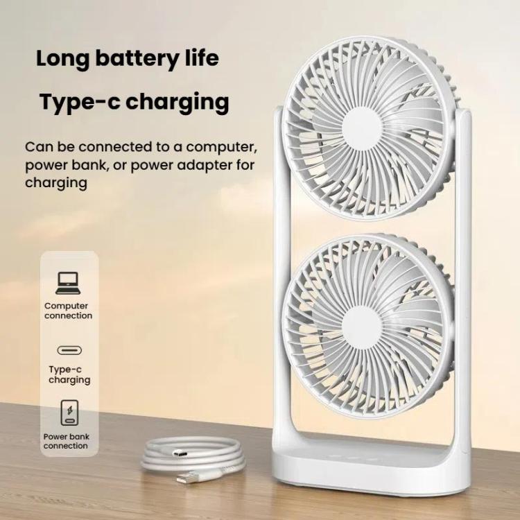 Ventilatore da scrivania a doppia testa, oscillante regolabile a 360 gradi, circolatore d'aria portatile a 3 velocità., 4000 mAh battery, Without Battery