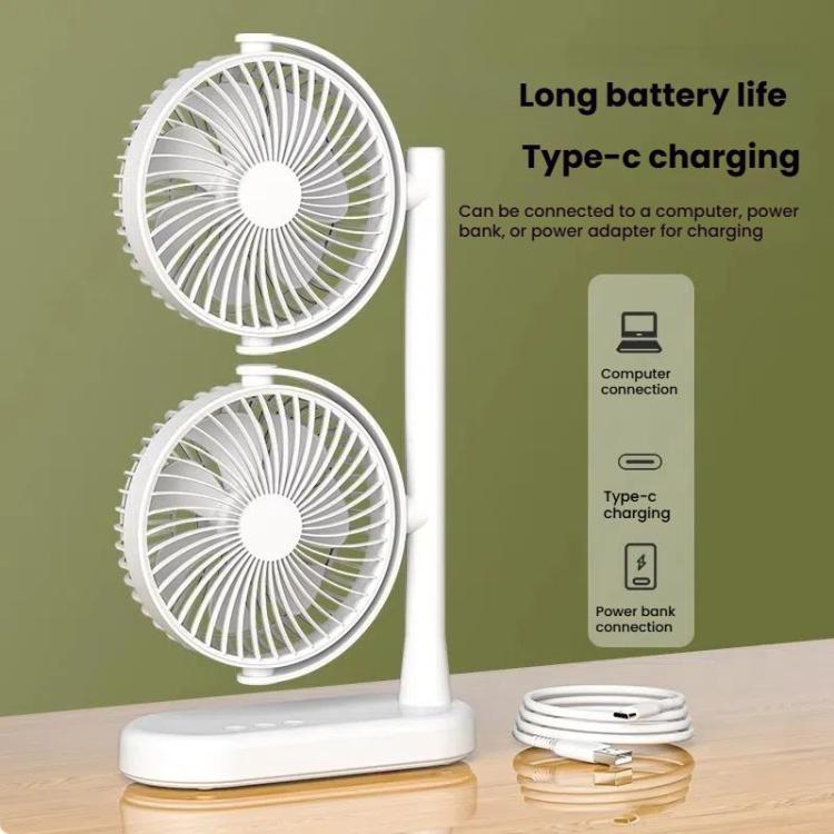 Dual Head Desk Fan 360-Degree Adjustable Oscillating Air Circulator 3-Speed Portable Cooling Fan, 4000 mAh Battery, Without Battery