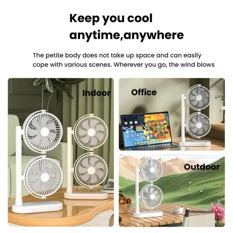 Dual Head Desk Fan 360-Degree Adjustable Oscillating Air Circulator 3-Speed Portable Cooling Fan, 4000 mAh Battery, Without Battery