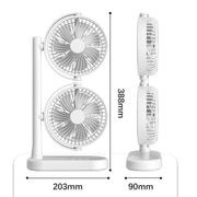 Dual Head Desk Fan 360-Degree Adjustable Oscillating Air Circulator 3-Speed Portable Cooling Fan, 4000 mAh Battery, Without Battery