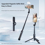 TELESIN Asta per selfie magnetica da 1,3 m, treppiede e supporto per telefono per vlog e live streaming all'aperto con telecomando Bluetooth.