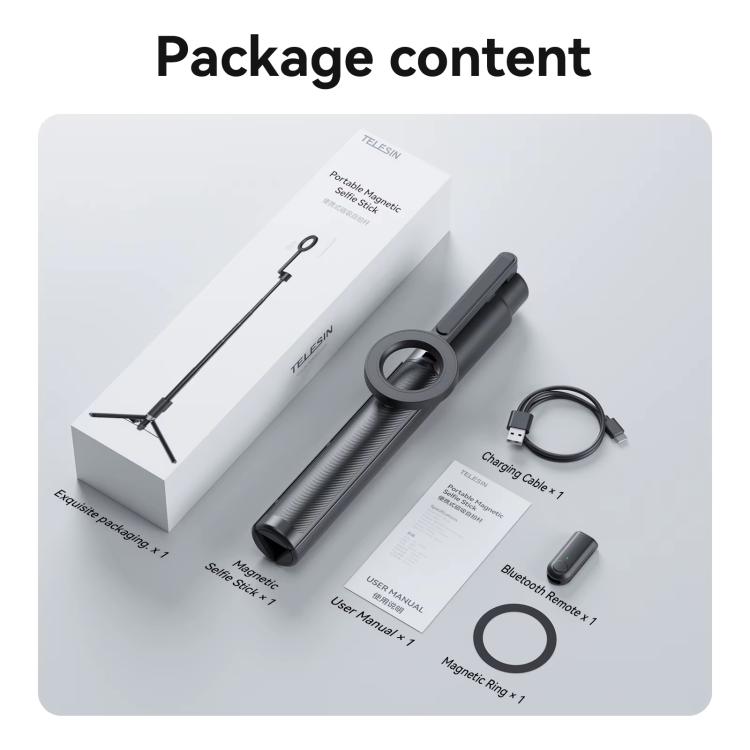 TELESIN Asta per selfie magnetica da 1,3 m, treppiede e supporto per telefono per vlog e live streaming all'aperto con telecomando Bluetooth.
