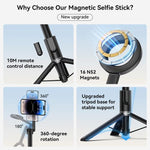 TELESIN Asta per selfie magnetica da 1,3 m, treppiede e supporto per telefono per vlog e live streaming all'aperto con telecomando Bluetooth.