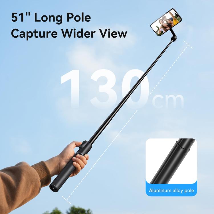 TELESIN Asta per selfie magnetica da 1,3 m, treppiede e supporto per telefono per vlog e live streaming all'aperto con telecomando Bluetooth.