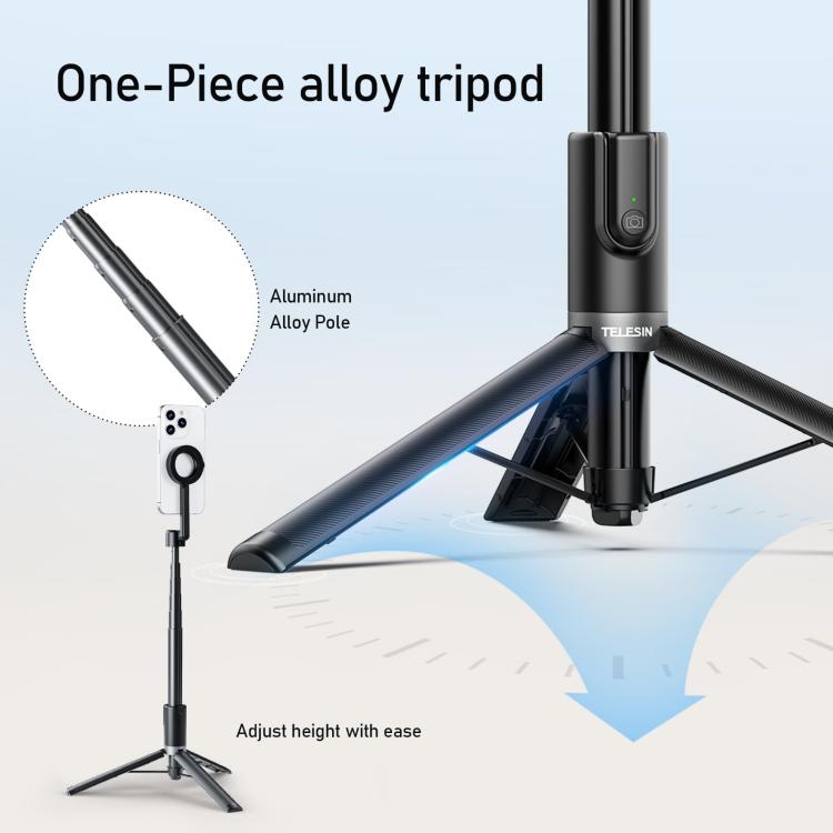 TELESIN Asta per selfie magnetica da 1,3 m, treppiede e supporto per telefono per vlog e live streaming all'aperto con telecomando Bluetooth.