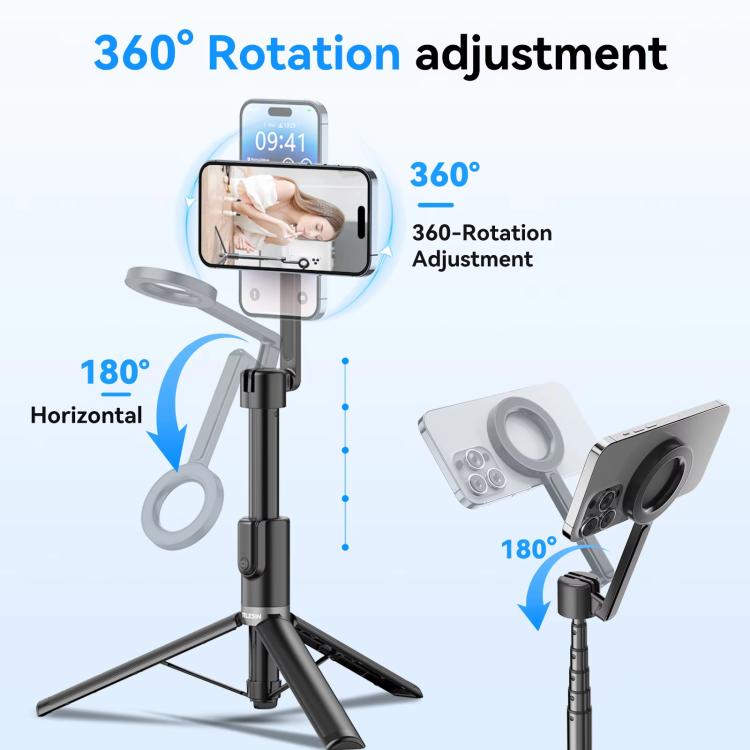 TELESIN Asta per selfie magnetica da 1,3 m, treppiede e supporto per telefono per vlog e live streaming all'aperto con telecomando Bluetooth.