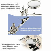 Lente d'ingrandimento da 60 mm con morsetto ausiliario, saldatore per riparazione di circuiti stampati, lente d'ingrandimento da tavolo, 5X With Auxiliary Clamp