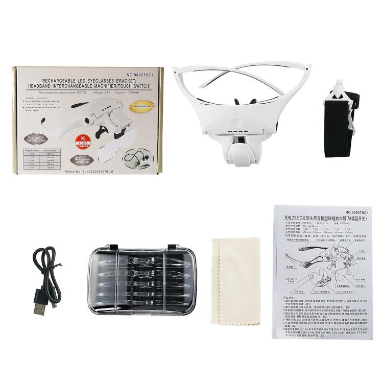 Lente d'ingrandimento da testa con luce LED e ricarica USB
