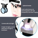 Lente d'ingrandimento da testa con LED e 8 lenti intercambiabili
