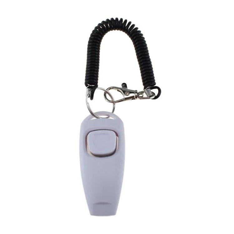 Clicker per addestramento cani 2 in 1 con fischietto e cinturino lungo per l'addestramento.