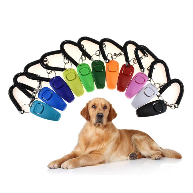 Clicker per addestramento cani 2 in 1 con fischietto e cinturino lungo per l'addestramento.