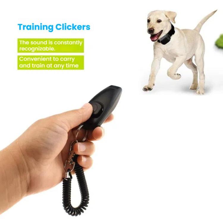 Clicker per addestramento cani 2 in 1 con fischietto e cinturino lungo per l'addestramento.