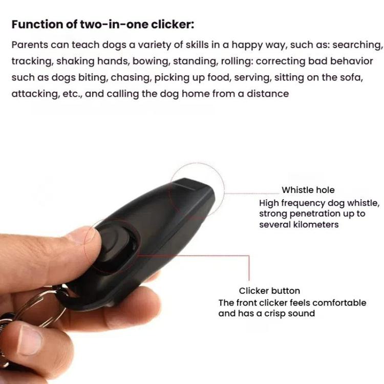 Clicker per addestramento cani 2 in 1 con fischietto e cinturino lungo per l'addestramento.