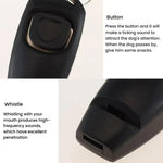Clicker per addestramento cani 2 in 1 con fischietto e cinturino lungo per l'addestramento.