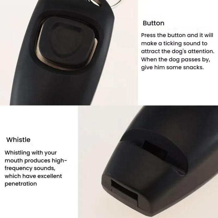 Clicker per addestramento cani 2 in 1 con fischietto e cinturino lungo per l'addestramento.