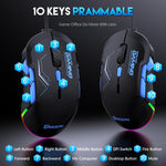 MKESPN 12800 DPI Ambidextrous Wired Gaming Mouse - 10 Programmable Buttons, RGB Customization, Symmetrical Design