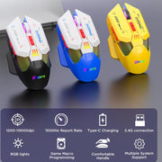 MKESPN Wired + 2.4G Dual Mode Gaming Mouse 10000 DPI Type-C Fast Charging RGB Light, Programmable Macros Mouse