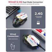 MKESPN Wired + 2.4G Dual Mode Gaming Mouse 10000 DPI Type-C Fast Charging RGB Light, Programmable Macros Mouse
