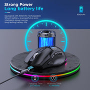 MKESPN W10 Tri-Mode Wireless Gaming Mouse 2400DPI with 9 Programmable Buttons, RGB Lighting, Type-C Rechargeable, W10