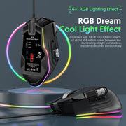 MKESPN X13 RGB Full Speed Wired Gaming Mouse 12400 DPI 10-Key Dual Scroll Wheel Swing Macro Programmable Mouse, X13