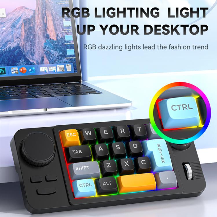 MKESPN  19-Key USB-C Wired Gaming Keyboard Macro Programmable Hot-Swappable Design with Control Knob & Joystick Scroll Wheel, K811  Black